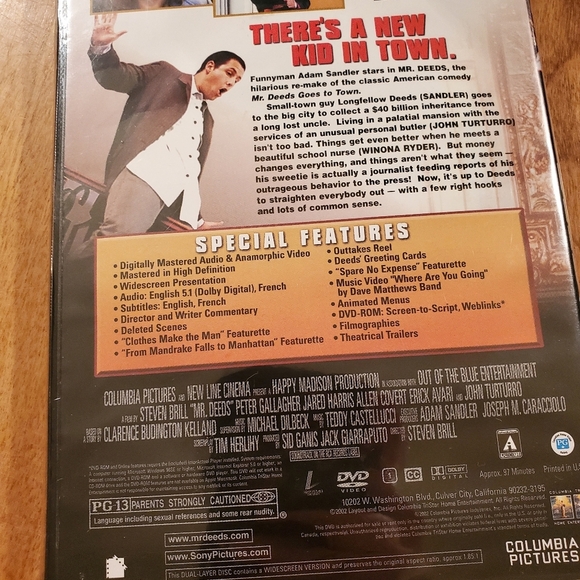 Mr. Deeds (DVD, 2002, Widescreen) NEW Adam Sandler Winona Ryder - Picture 2 of 2